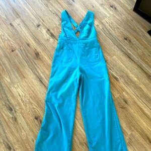 Turquoise wide leg, scrappy jumpsuit, large *fits like a medium*